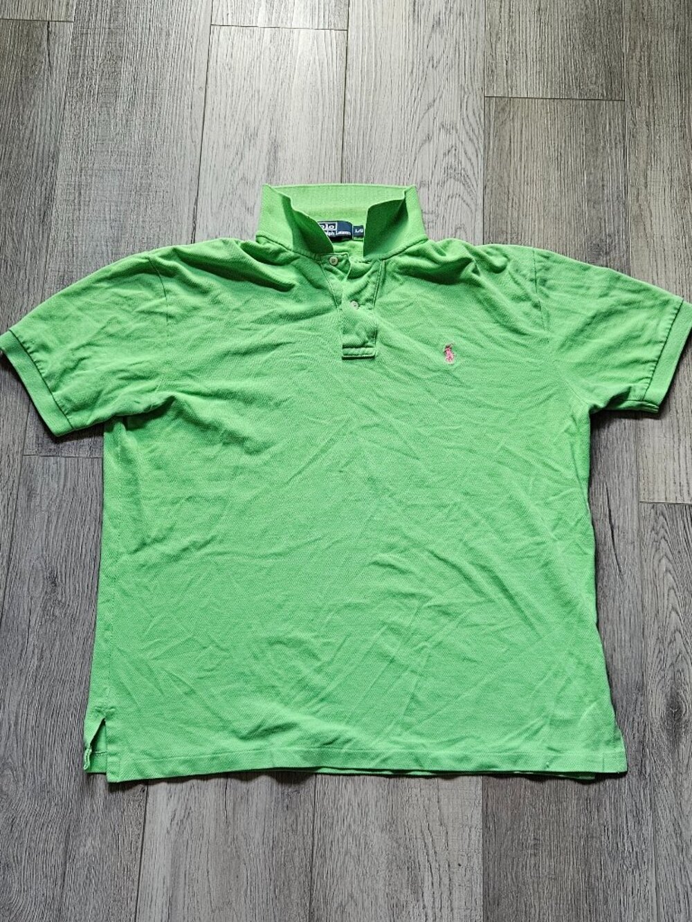Polo Ralph Lauren Mens Size Large Bright Green Polo Shirt Pink Horse Logo L